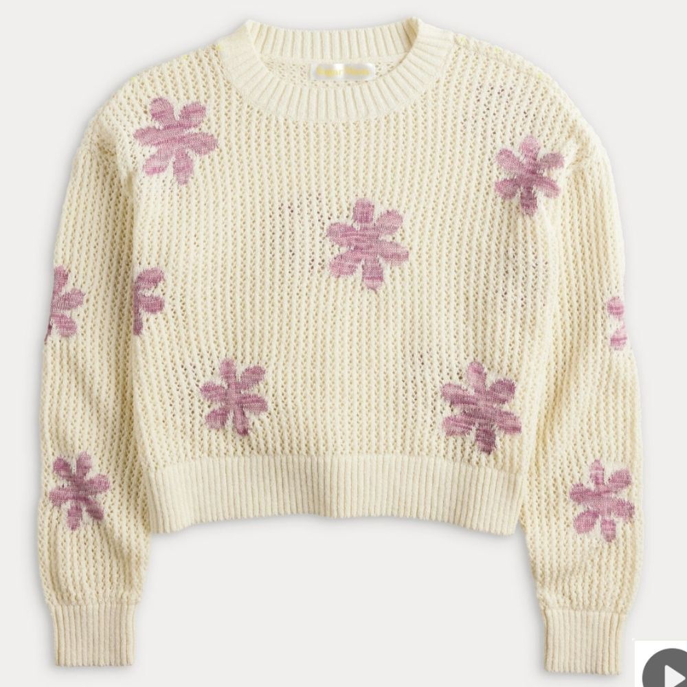 Sugar Moon Nya Icon Pullover Sweater - Size Medium Womens - Cream & Purple